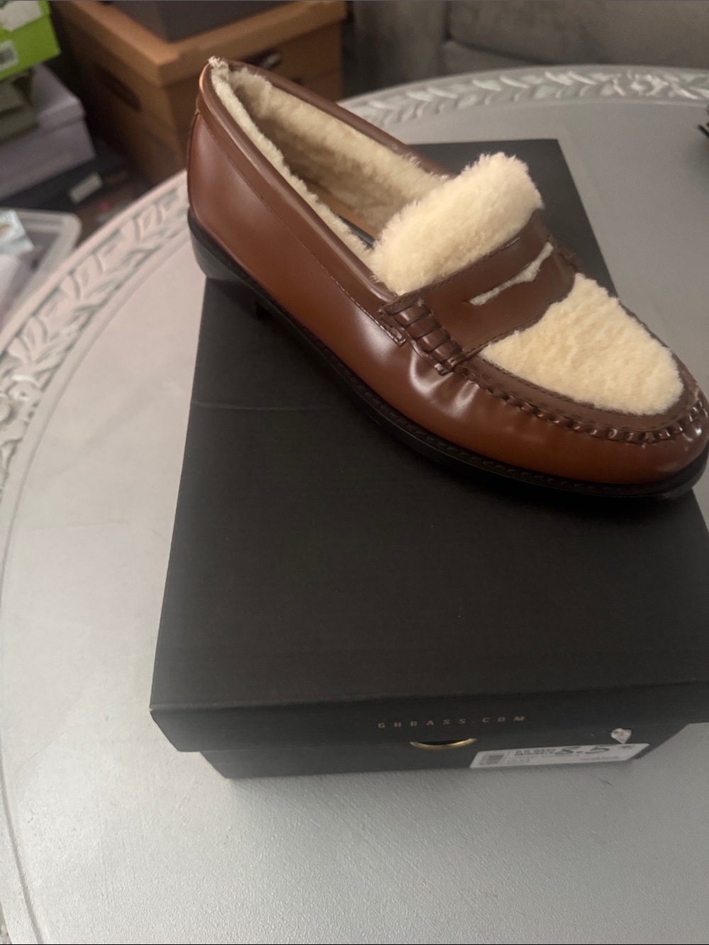GH Bass & Co Whitney Brown Shearling-Lined Penny Loafers - Picture 2 of 4